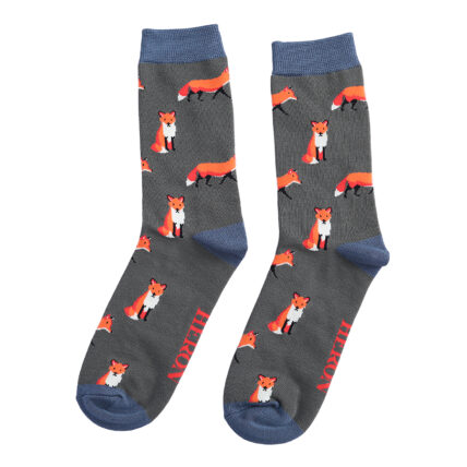 Mr Heron Foxes Socks Charcoal-3557