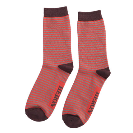 Mr Heron Mini Stripes Socks Orange & Mocha-3585
