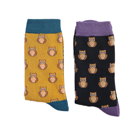 Mr Heron Owls Socks Mustard-3594