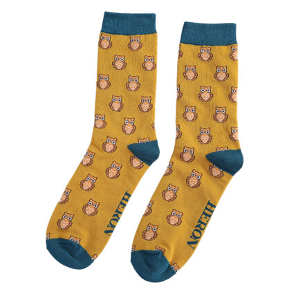 Mr Heron Owls Socks Mustard-0