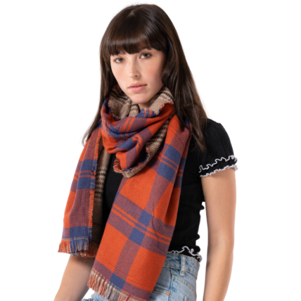 Double-Sided Check Scarf Orange-0
