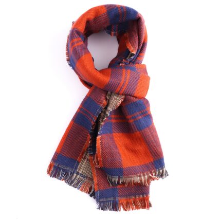 Double-Sided Check Scarf Orange-3508