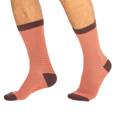 Mr Heron Mini Stripes Socks Orange & Mocha-0