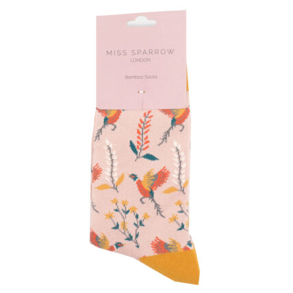 Pheasants & Flowers Socks Dusky Pink-4941
