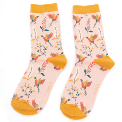 Pheasants & Flowers Socks Dusky Pink-0