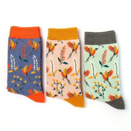 Pheasants & Flowers Socks Denim-3797