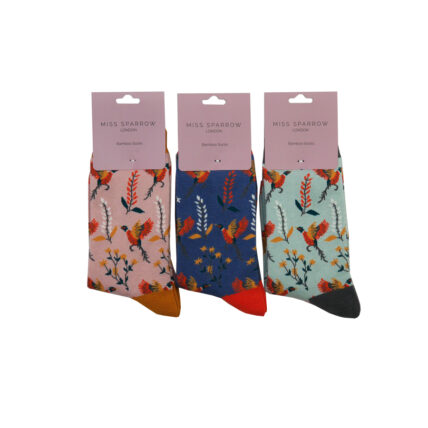 Pheasants & Flowers Socks Denim-3798