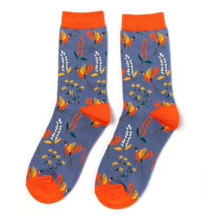 Pheasants & Flowers Socks Denim-0