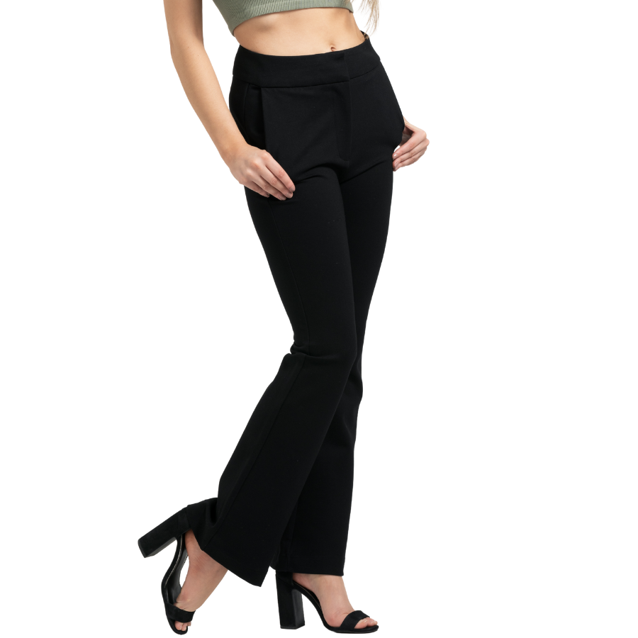 HIGH WAISTED BOOT-CUT TROUSERS, Black