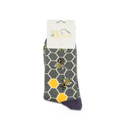 Mr Heron Bee Hive Socks Grey-3992