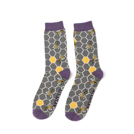 Mr Heron Bee Hive Socks Grey-0