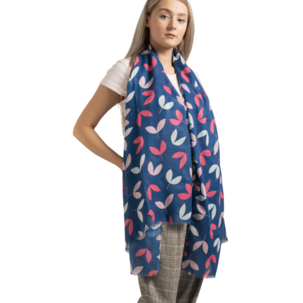 Little Leaves Scarf Navy -0