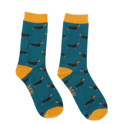 Mr Heron Little Sausage Dogs Socks Teal-0