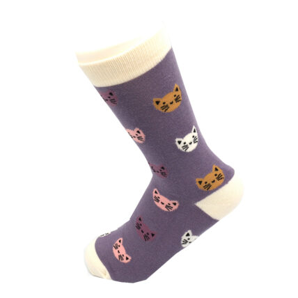 Kitty Face Socks Lavender-4548