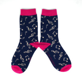 Music Notes Socks Navy -0