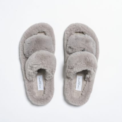 Faux Fur Double Strap Slippers Grey-0