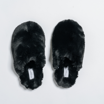 Faux Fur Mule Slippers Black-4566