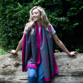 Trees with Border Scarf Charcoal -0