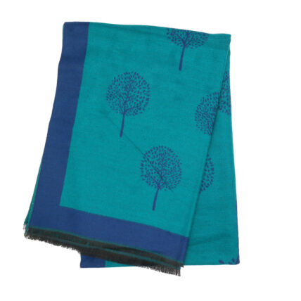 Trees with Border Scarf Teal-4630