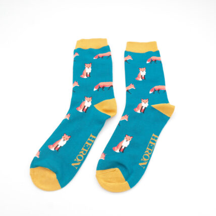 Mr Heron Foxes Socks Teal-0
