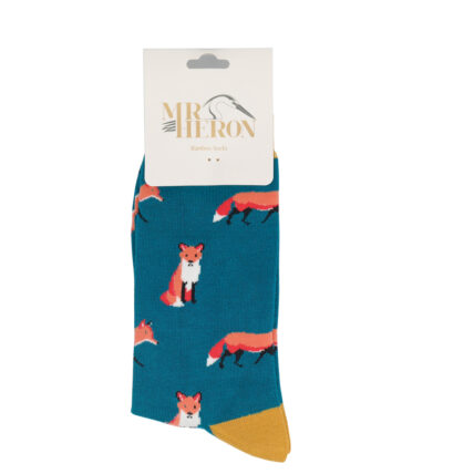 Mr Heron Foxes Socks Teal-4879