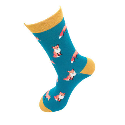 Mr Heron Foxes Socks Teal-4876