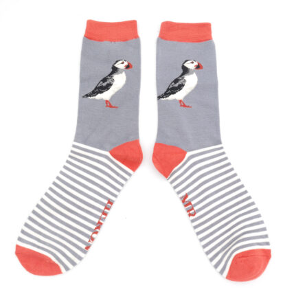 Mr Heron Puffin Stripes Socks Grey Blue-4725
