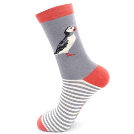 Mr Heron Puffin Stripes Socks Grey Blue-0