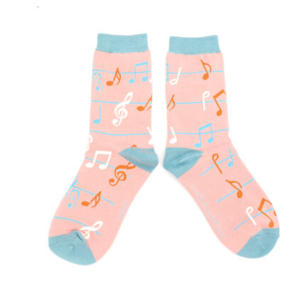 Multicolour Music Notes Socks Dusky Pink-4962