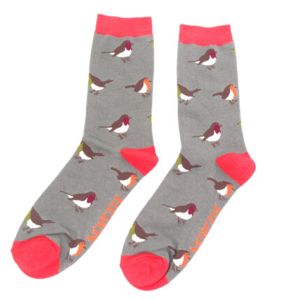 Mr Heron Multicolour Robins Socks Grey-4948