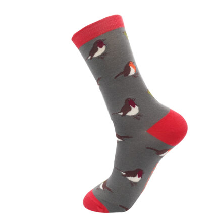 Mr Heron Multicolour Robins Socks Grey-0