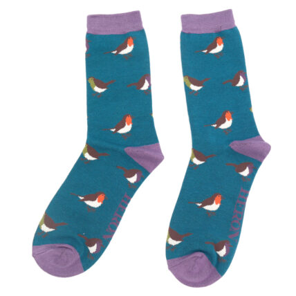 Mr Heron Multicolour Robins Socks Teal-0