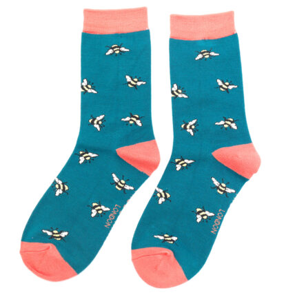 Bumble Bee Scattered Socks Teal-0