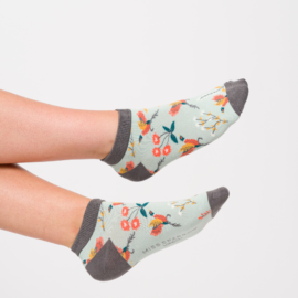 Pheasants & Flowers Trainer Socks Duck Egg-0