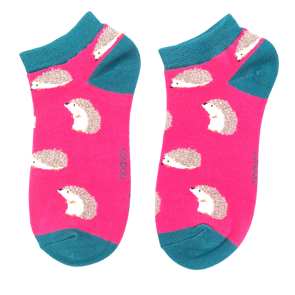 Cute Hedgehogs Trainer Socks Hot Pink-5169
