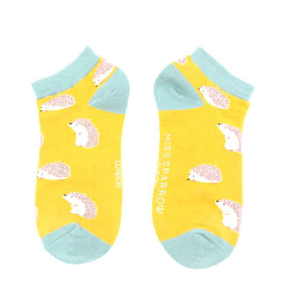 Cute Hedgehogs Trainer Socks Yellow-0