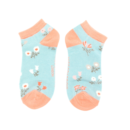 Dainty Floral Trainer Socks Duck Egg-0