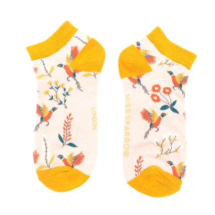 Pheasants & Flowers Trainer Socks Dusky Pink-0