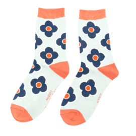 Retro Flowers Socks Duck Egg-0