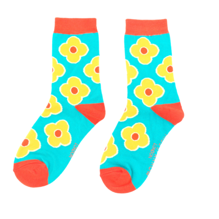 Retro Flowers Socks Turquoise-0