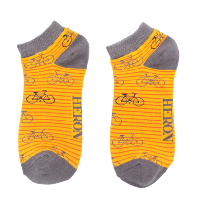 Mr Heron Bikes and Stripes Trainer Socks Mustard-0