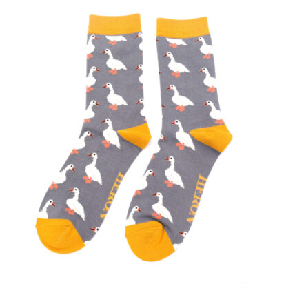 Mr Heron White Ducks Socks Grey-0