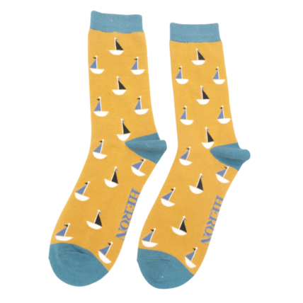 Mr Heron Little Boat Socks Mustard-0