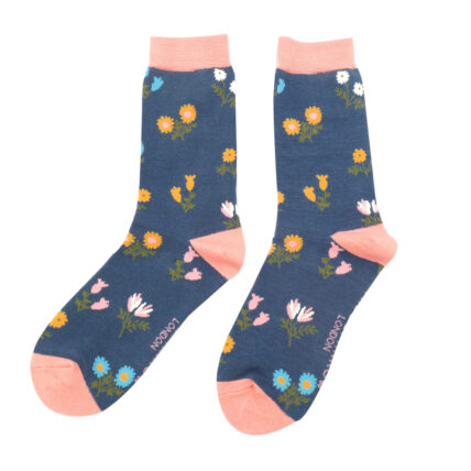 Dainty Floral Socks Navy-0