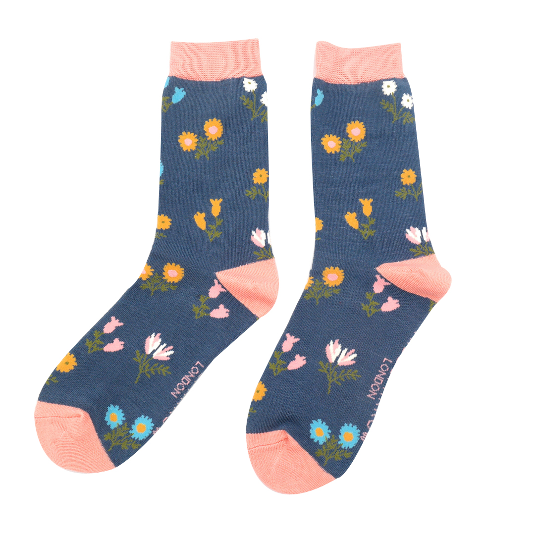 Dainty Floral Socks Navy