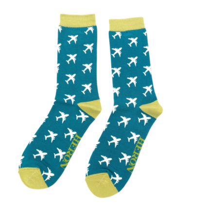 Mr Heron Airplanes Socks Teal-0