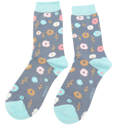 Floral Pattern Socks Dark Blue-0