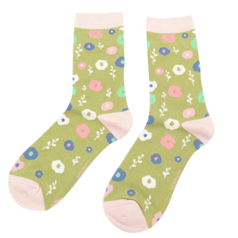 Floral Pattern Socks Green