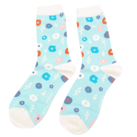Floral Pattern Socks Pale Blue -0