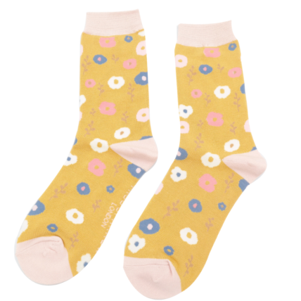 Floral Pattern Socks Yellow -0